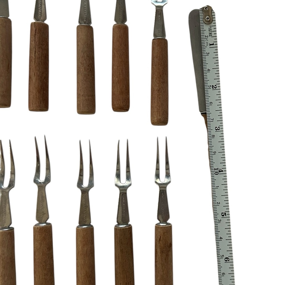 Cocktail  Appetizer Forks And Knife Small Stainless Steel & Wood 15 Pc Vintage - Picture 8 of 15